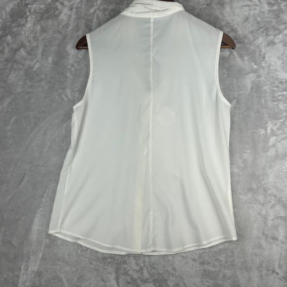 Calvin Klein Cream Sleeveless Blouse Tie Neck Button Front Top - Picture 6 of 8